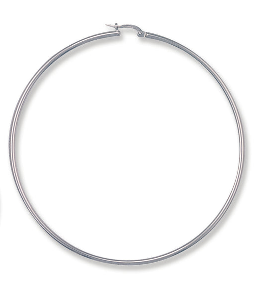 White Gold 64mm Round Tube Hoop Earrings