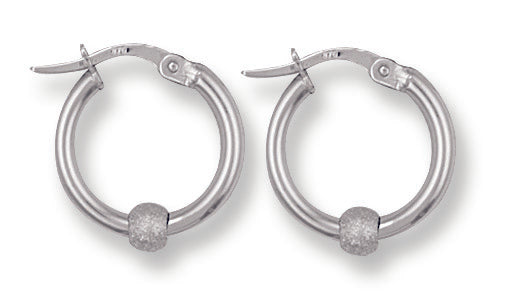 White Gold 16.8mm Glitter Ball Hoop Earrings