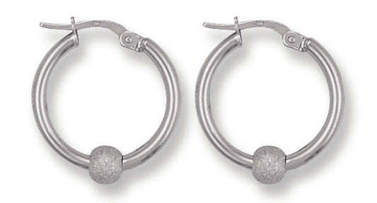 White Gold 19.6mm Glitter Ball Hoop Earrings