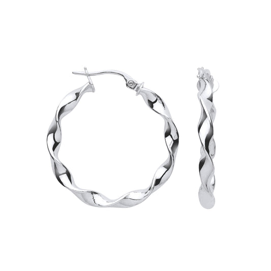 White Gold 25.4mm Twisted Hoop Earrings