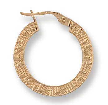 Gold 21.6mm Frosted Greek Key Hoop Earrings