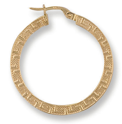 Gold 30mm Frosted Greek Key Hoop Earrings