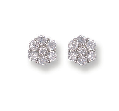 White Gold Cz Cluster Stud Earrings