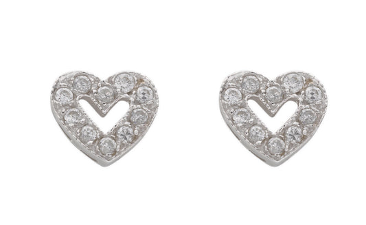 White Gold Cz Heart Stud Earrings