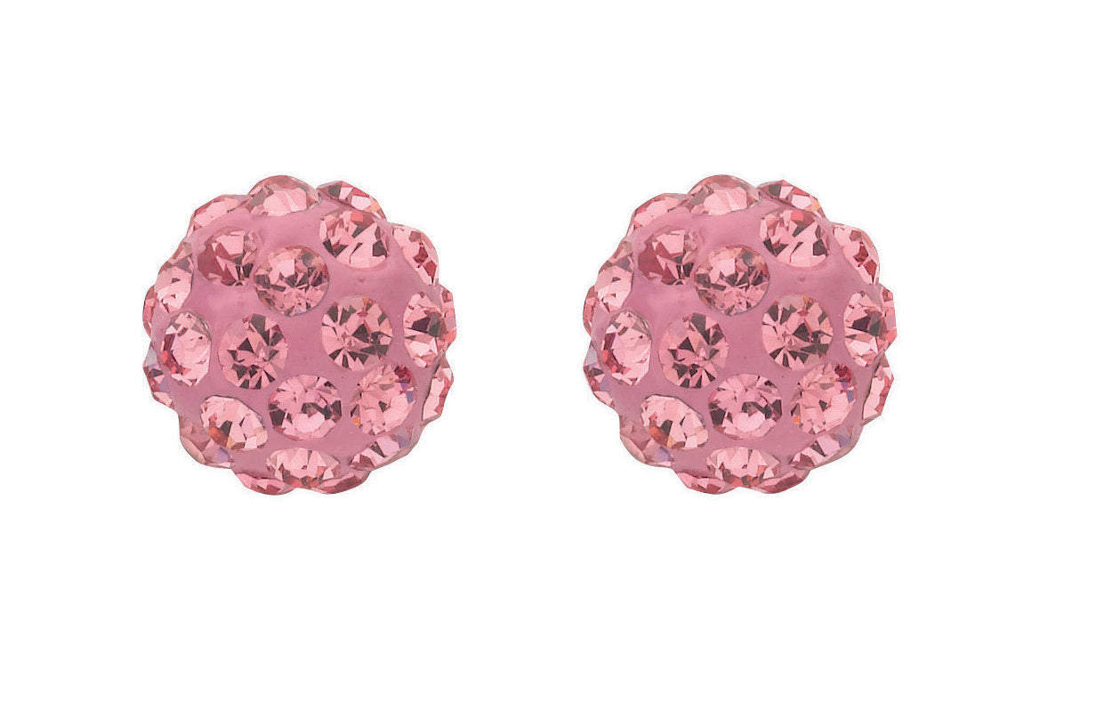 Gold 8mm Pink Crystal Stud Earrings