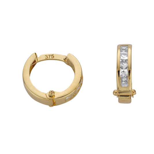 Gold 12.4mm Princess Cut Cz Hinged Huggies