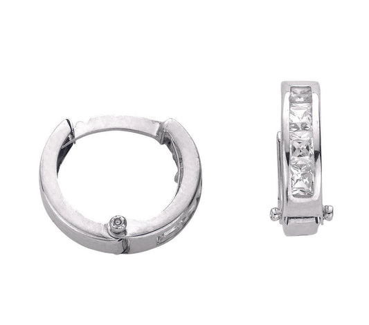 White Gold 12.4mm Princess Cut Cz Hinged Huggies