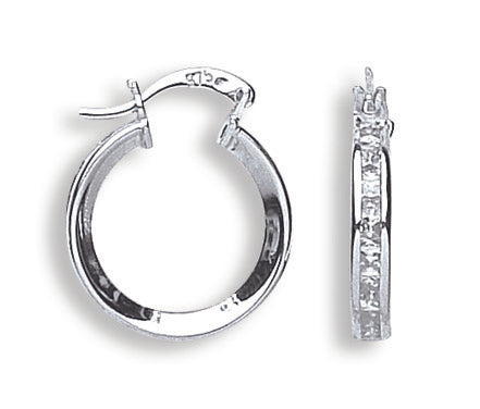 White Gold 18mm Princess Cut Cz Hoops