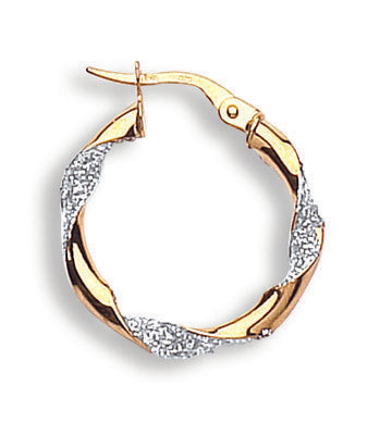 Yellow & White Gold Glitter Finish Twisted 22mm Hoop Earrings