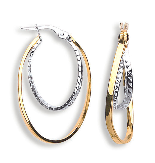 Yellow & White Gold Double Oval Hoop Earrings