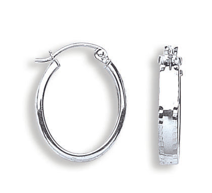 White Gold D/C Oval Hoop Earrings