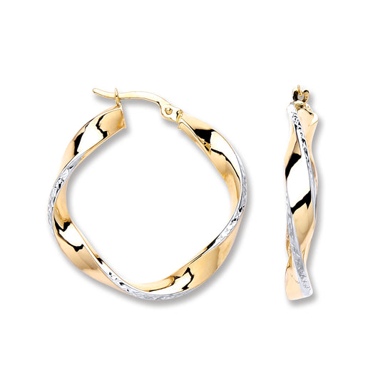 White & Gold 28.3mm Twisted Hoop Earrings