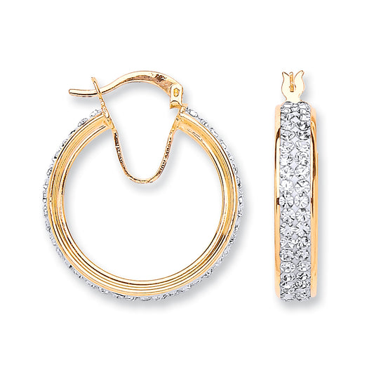 Gold 24.8mm Round Two RoWhite Crystal Hoop