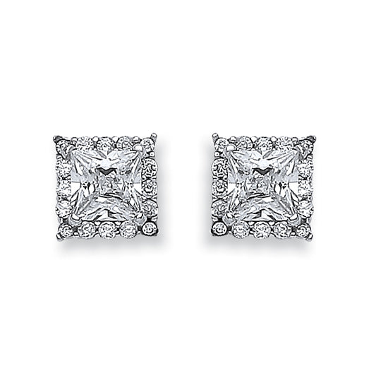 White Gold Princess Cut Cz Centre Stud