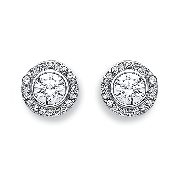 White Gold 9mm Halo CZ Stud