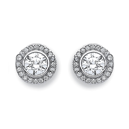 White Gold 9mm Halo CZ Stud