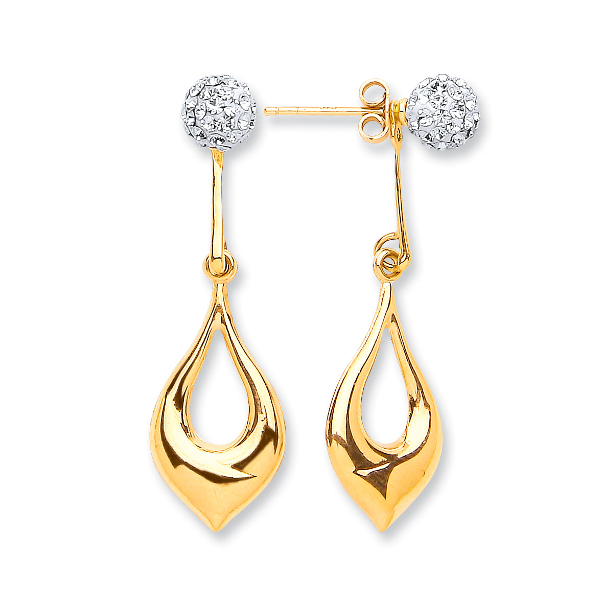 Gold Pear Shape Drop & Cz Ball Stud Earrings