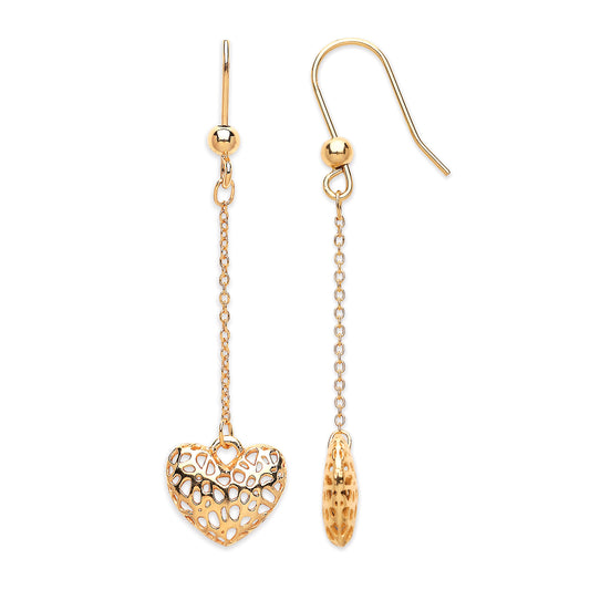 Gold Filigree Heart Drop Earring