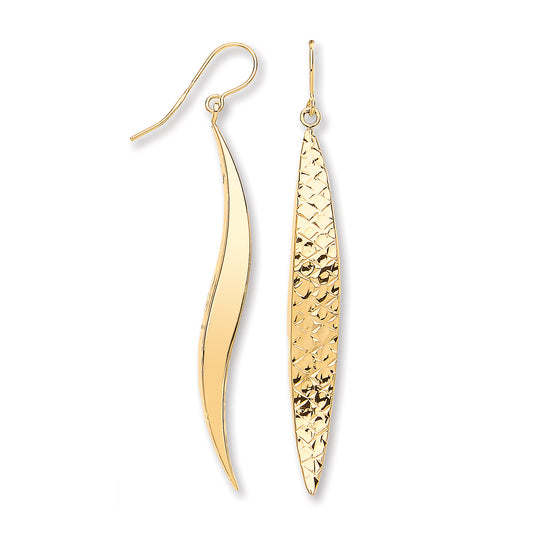 Gold Imprint Square Tube Drop Hook Earrings