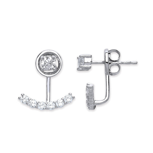 White Gold Cz Ear Stud Cuff Wrap Earrings