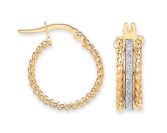 YG 17.3mm Glitter Ribbed Edge Earrings