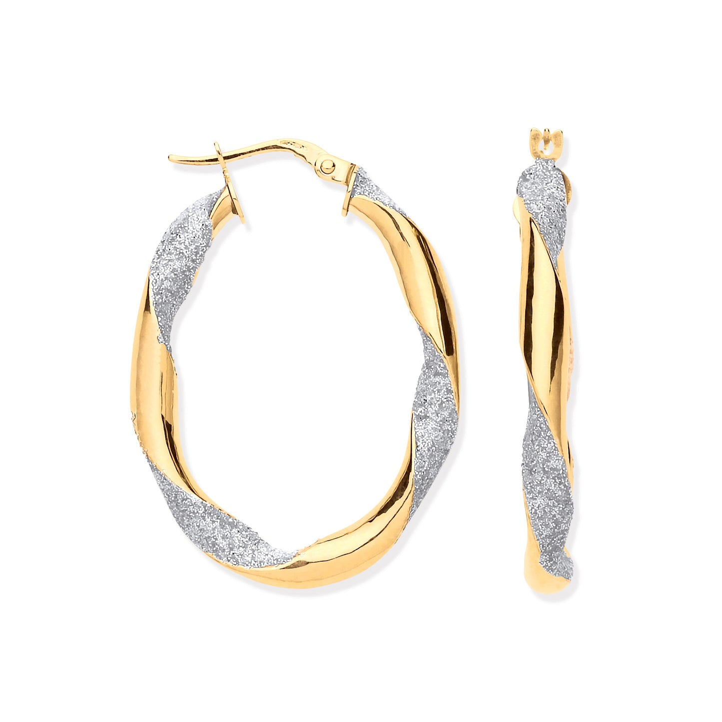 Gold Glitter Finish Twisted Oval Hoop Earrings