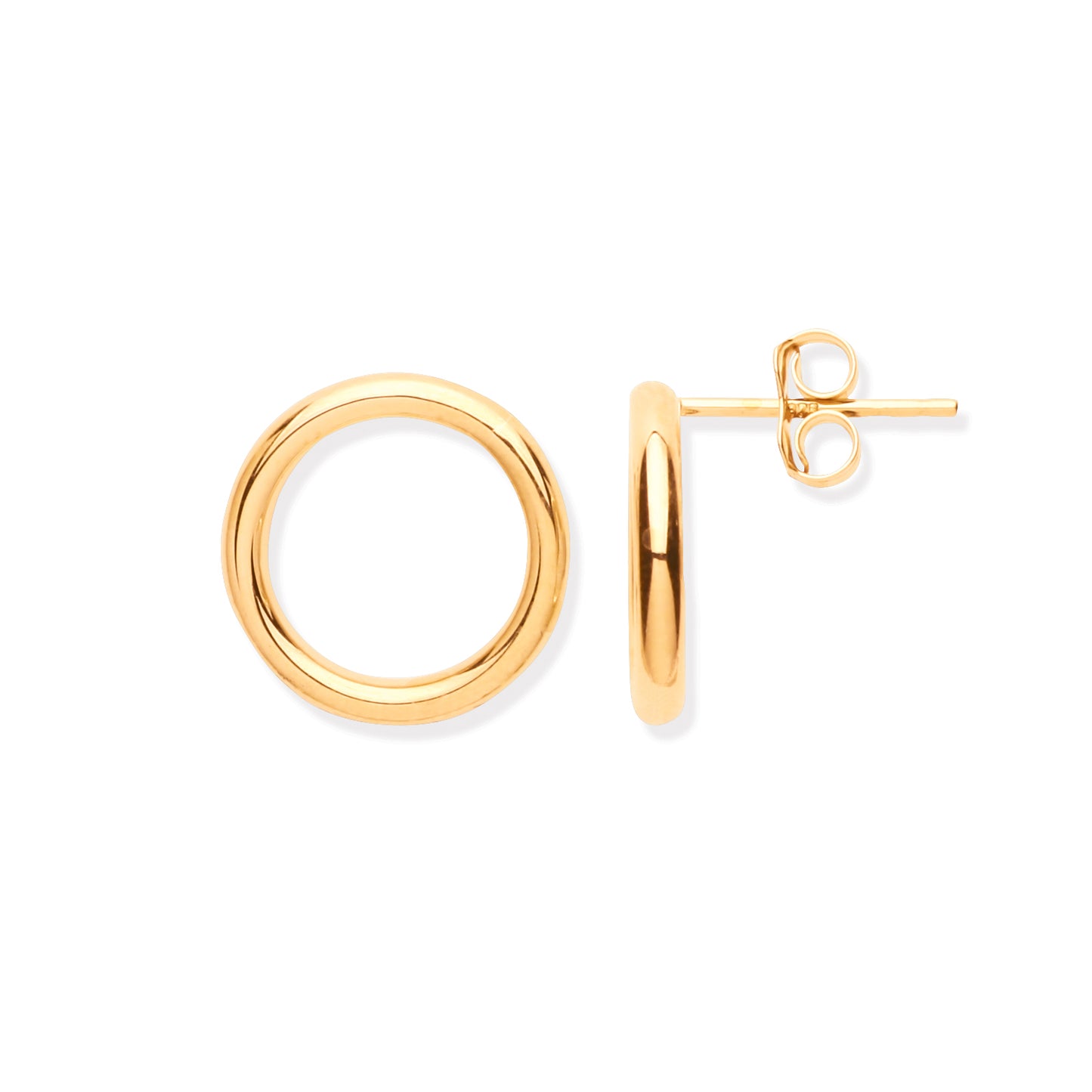 Gold 13.5mm Open Circle Tube Stud Earrings