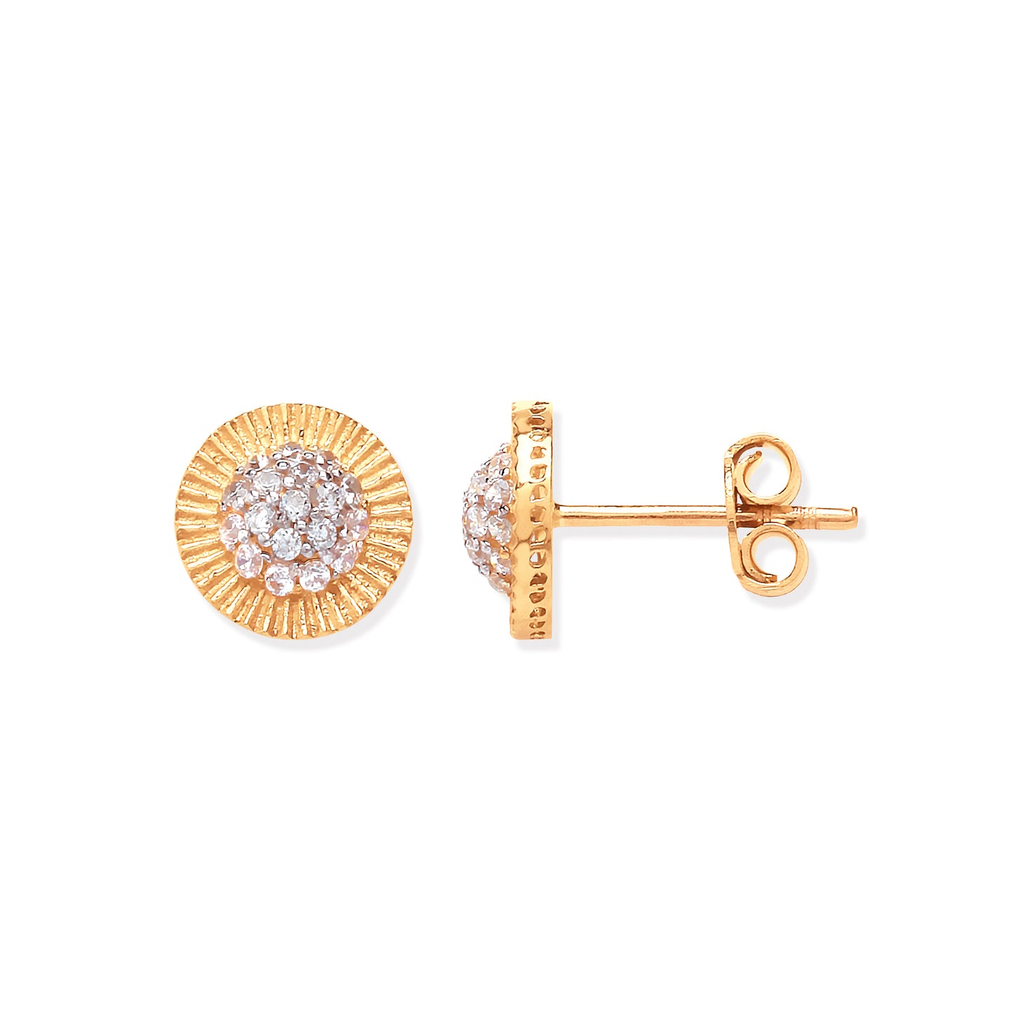 Gold Cz 8.3mm Round Stud Earrings