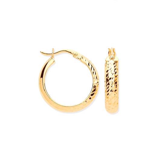 Gold Half DC Half Plain 18.8mm Hoop Earrings