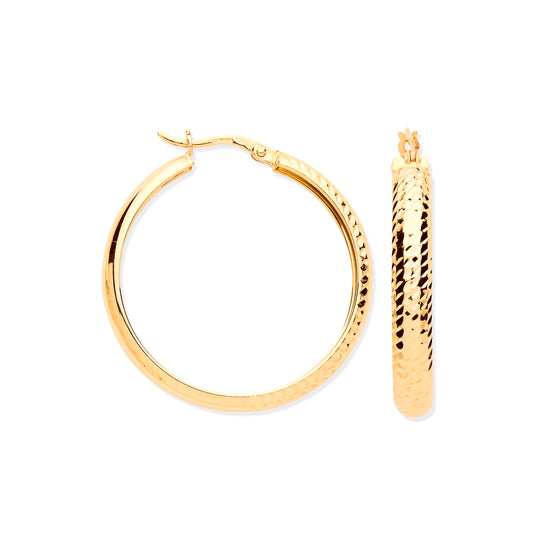 Gold Half DC Half Plain 29mm Hoop Earrings