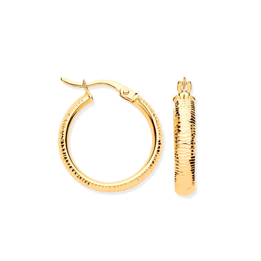 Gold 18.4mm Ribbed Hoop Earrings