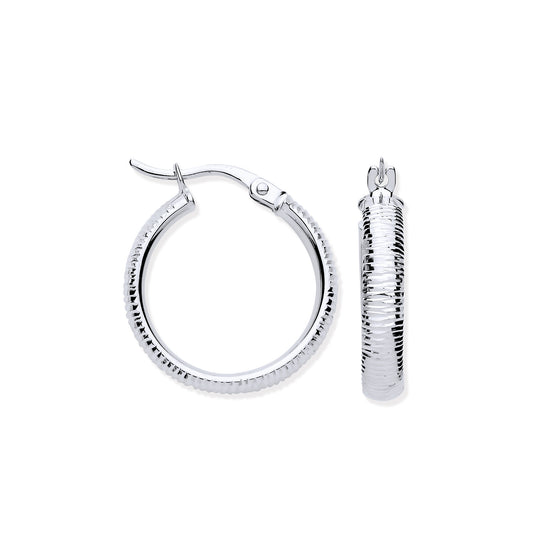 White Gold 18.4mm Ribbed Hoop Earrings