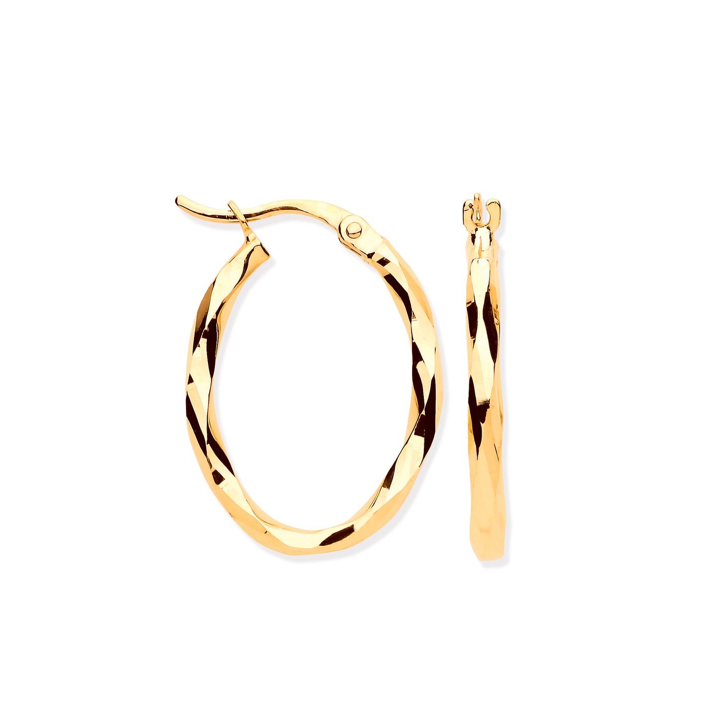 Gold Faceted OVAL Hoop Earrings