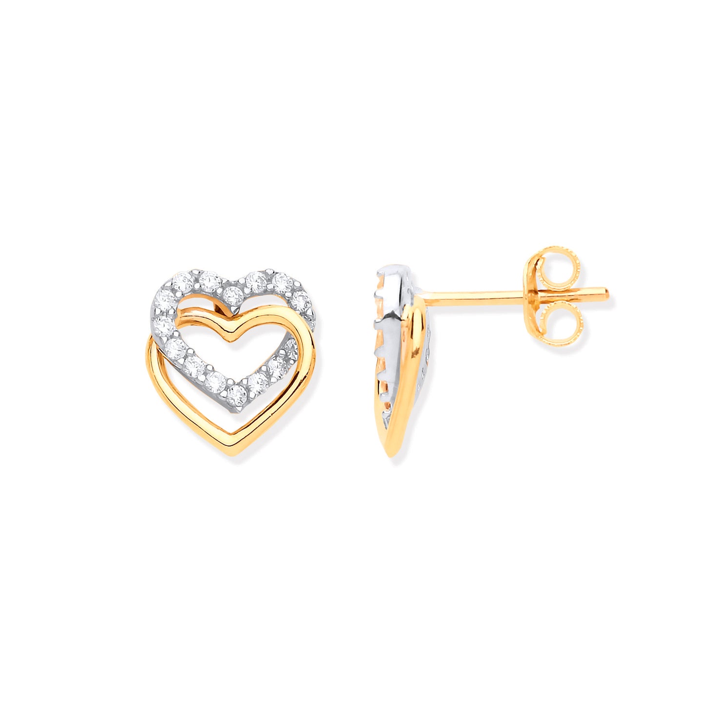 Gold Double Hearts, Plain & Cz's Stud Earrings