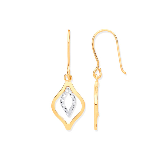 Yellow & White Gold Rhombus Shaped Hook Earrings