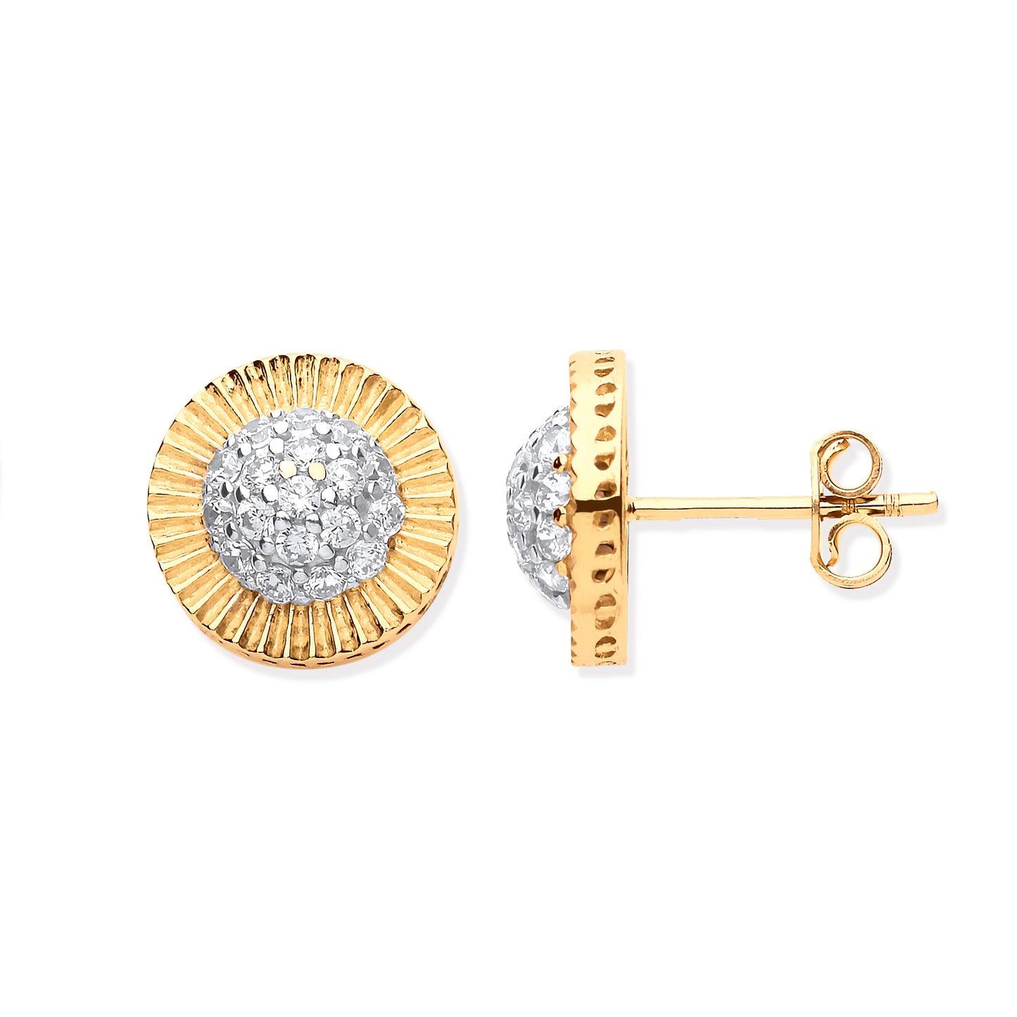 Gold Cz Round Stud Earrings