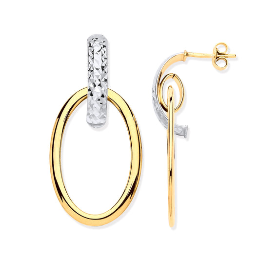 Yellow & White Gold Oval Drop Earrings