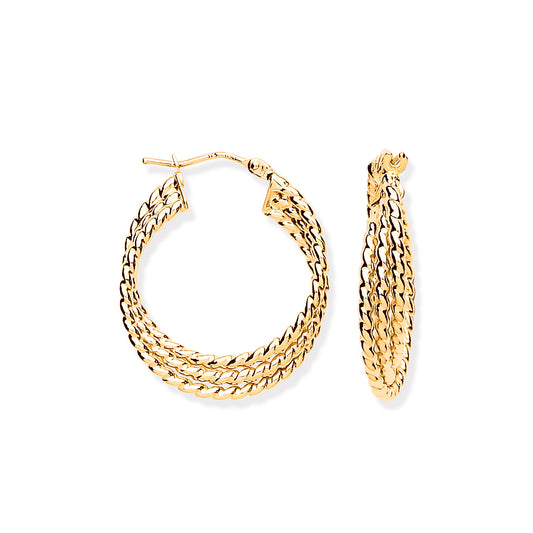 YG Triple Layer Ribbed Hoop Earrings