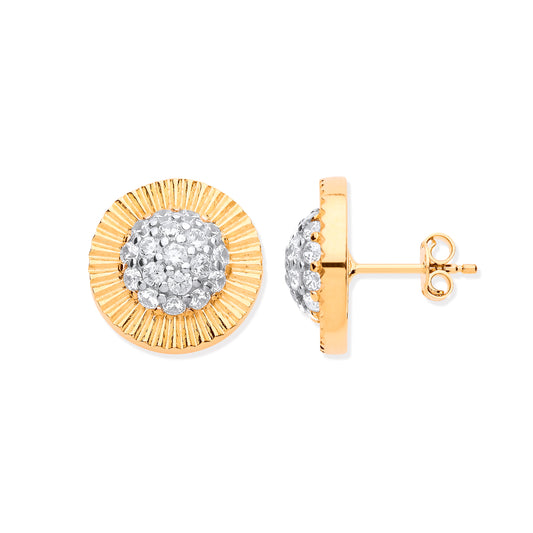 Gold Cz Large 14.8mm Round Stud Earrings