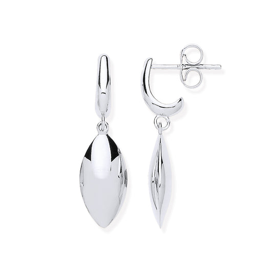 White Gold HolloWhite Marquise Shape Drop Earrings