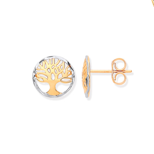 White & Gold 10mm Tree of Life Stud Earrings