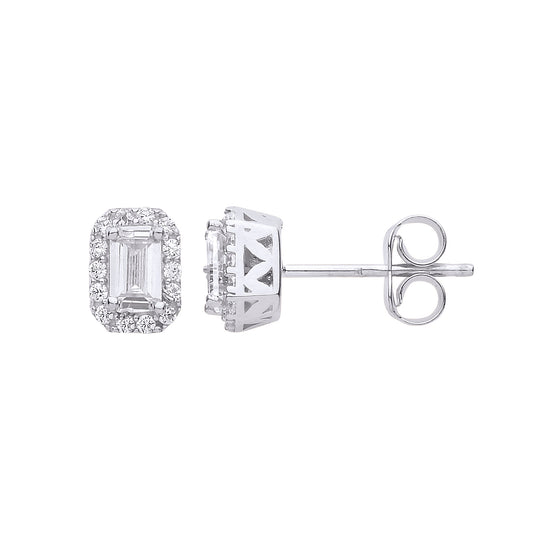 WG Baguette Halo Stud Earrings