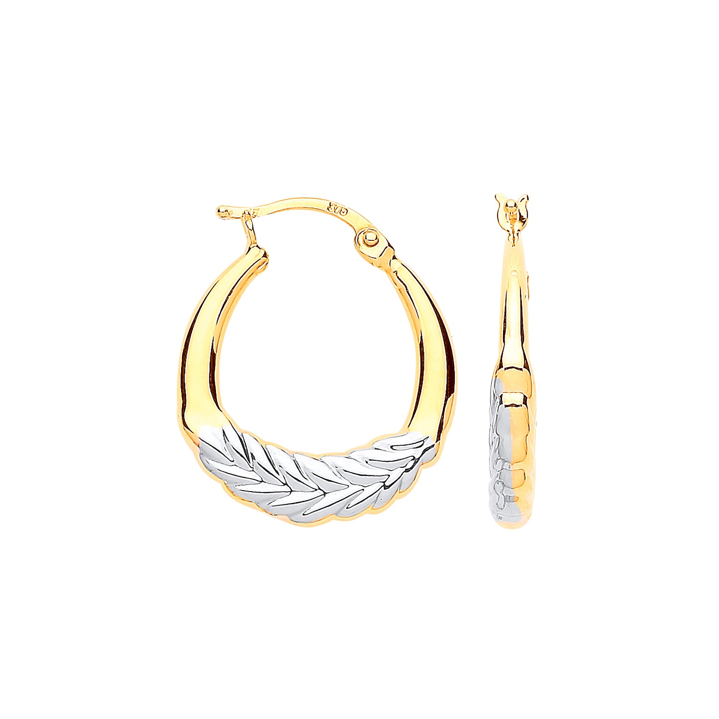 Yellow & White Gold Barley Leaf Hoop Earrings