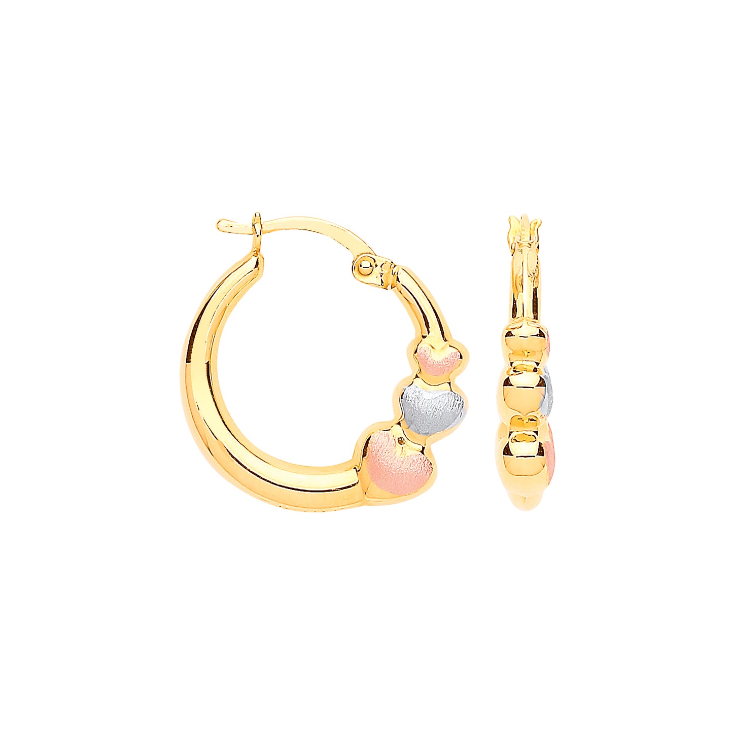 Gold with R&WG Satin Finish Hearts Hoop Earrings