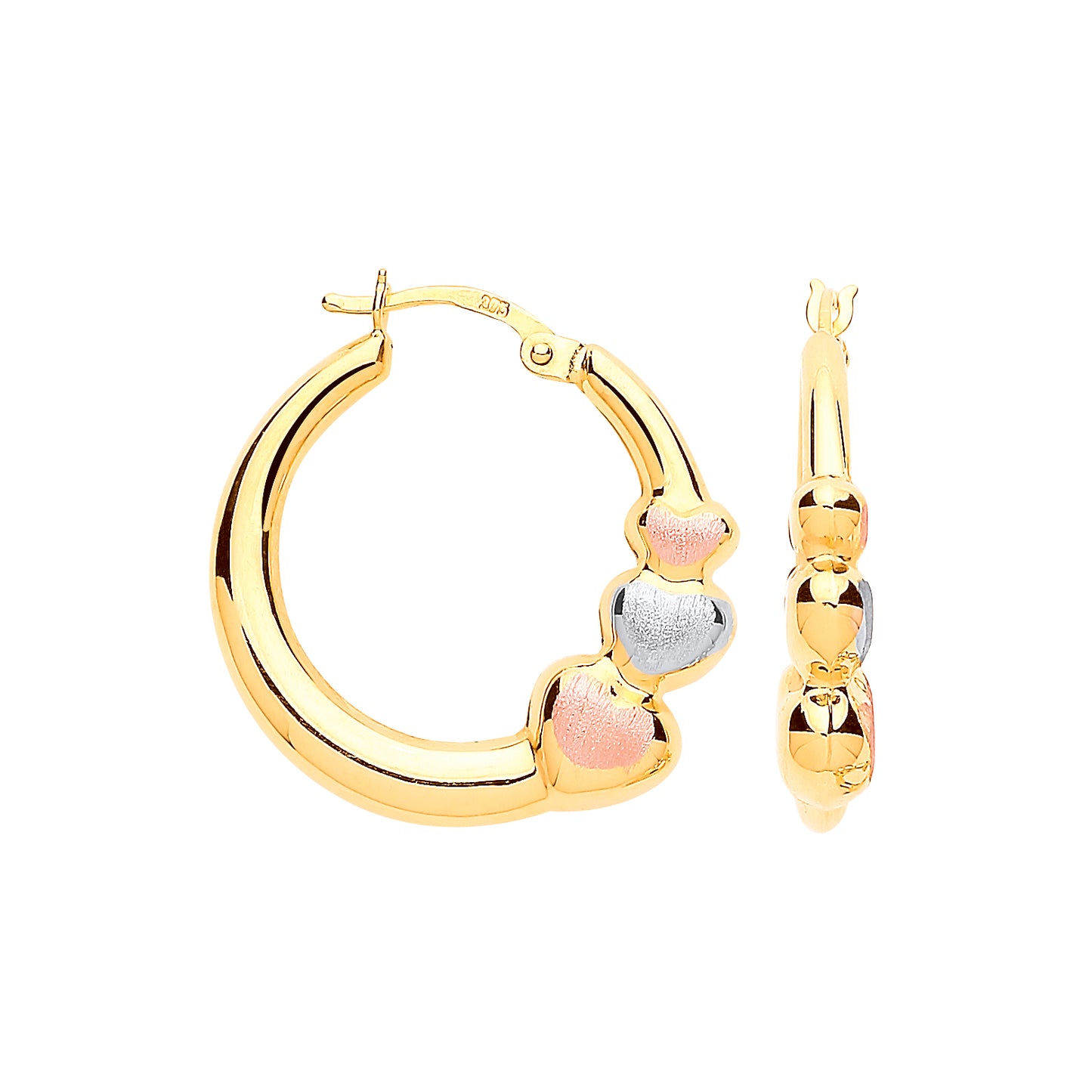 Gold with R&WG Satin Finish Large Hearts Hoop Earrings