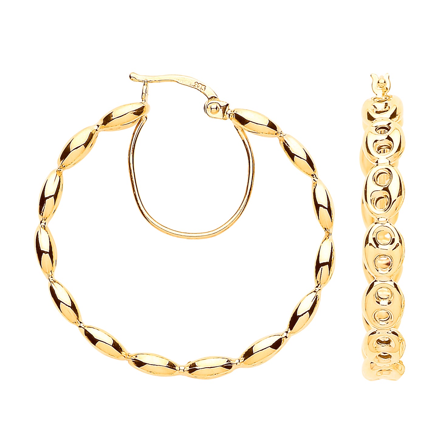 Gold Coffee Bean 30mm Hoop Earrings