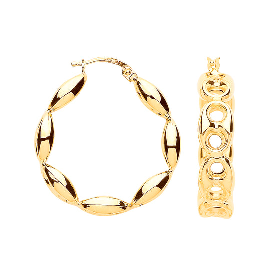 Gold Wider Coffee Bean 30mm Hoop Earrings