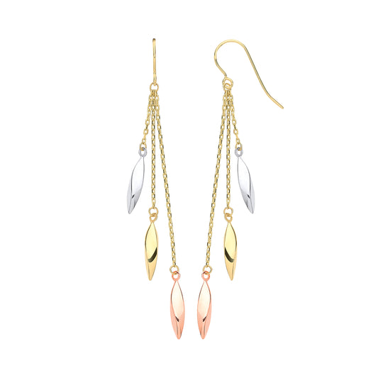 Y, White & RG Twisted Tubes HolloWhite Drop Earrings