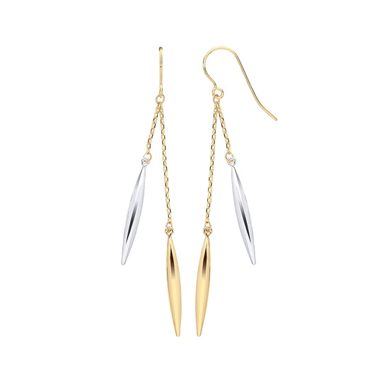 Yellow & WG Icicle Shaped HolloWhite Drop Earrings