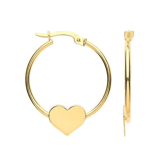 Gold Hoop with Heart Earrings